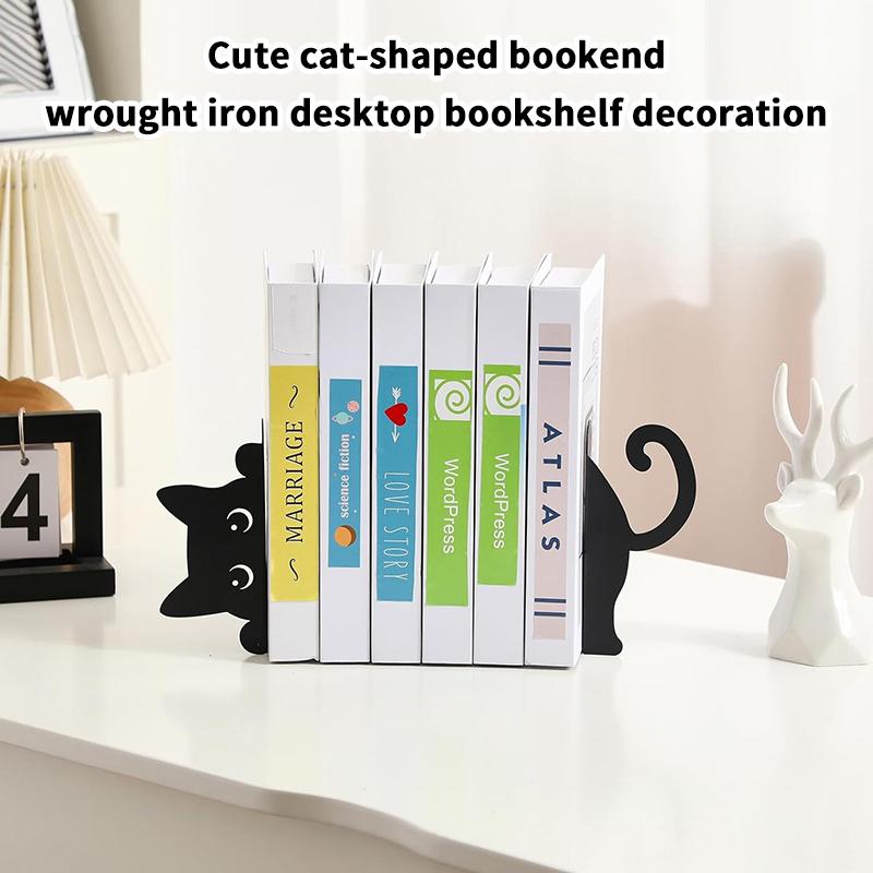 Cute Cat-Shaped Bookend, Desktop Bookshelf, Book Clip, Stationery Storage Book Stand, Home Desktop Decoration.