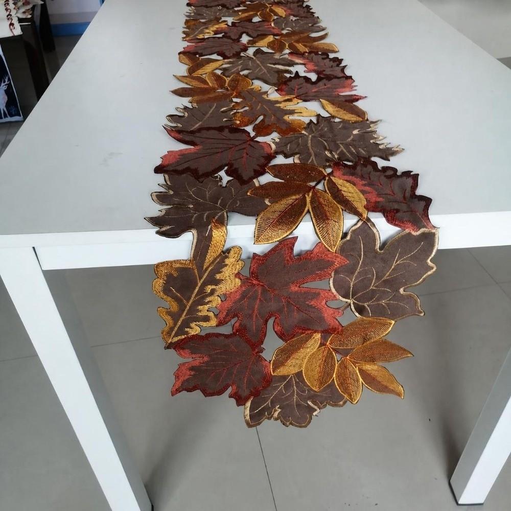 Multicolor Embroidered Table Runner Leaf Pattern Dinner Mat Tabletop Placemat Farmhouse Dining