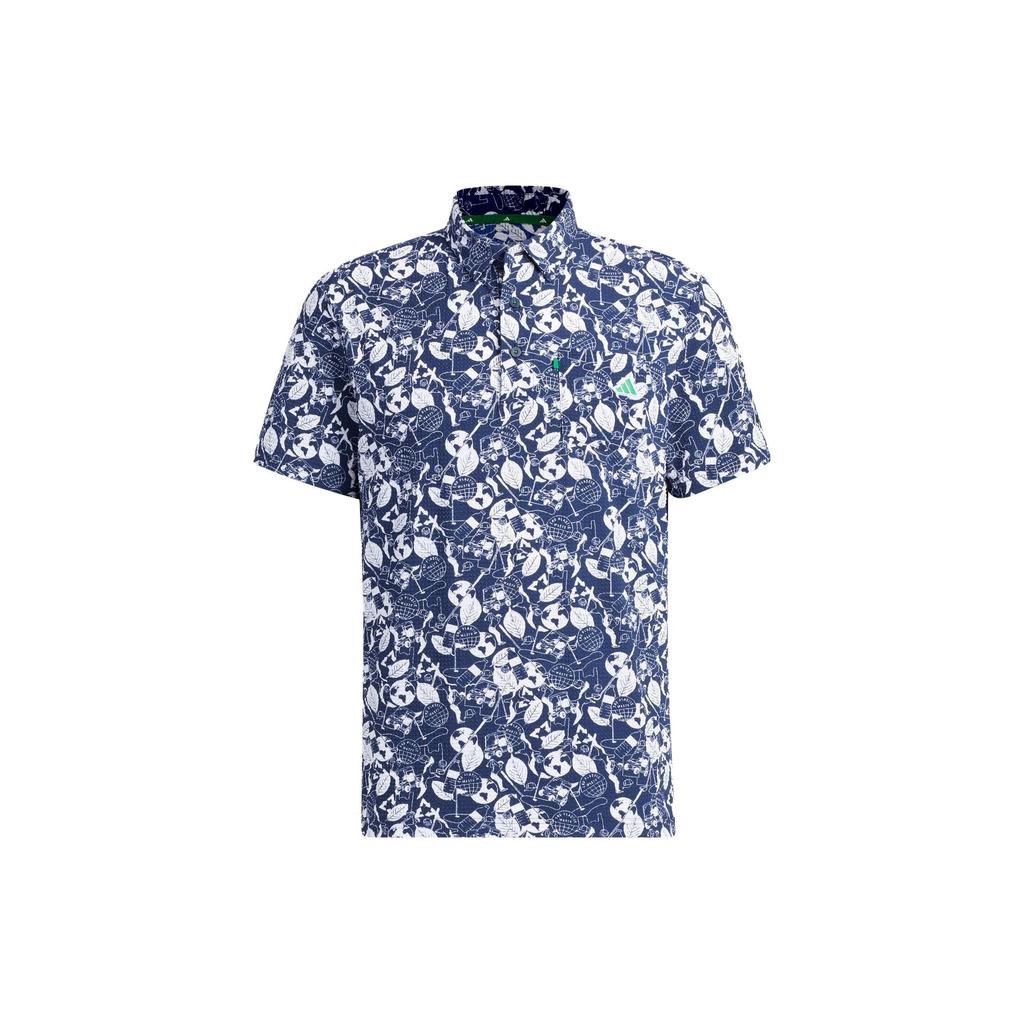 Adidas Printed Point Collar Short Sleeve Shirt Men Tops Sea-Blue HS9055