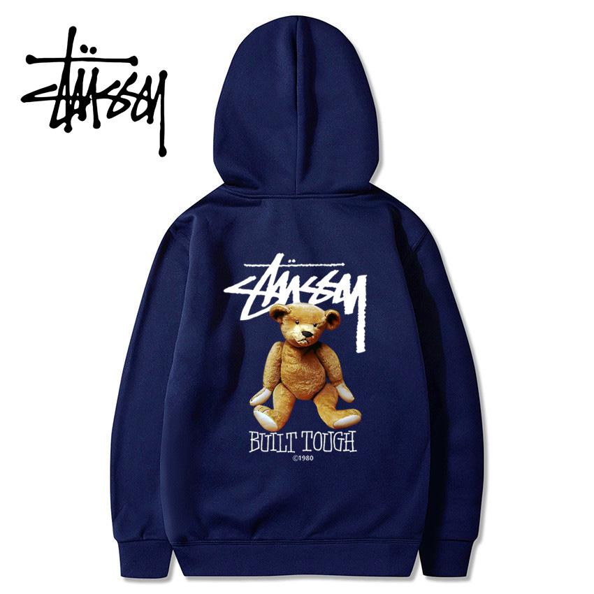 

Stussy 2023 осень/зима Stussy буквенный логотип с принтом «Маленький медвежонок» мужские и женские свитера с капюшоном в европейском стиле больших размеров