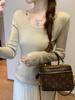 French Chic: Low Neck Knitted Tops for Women - 2025 Spring/Summer Long Sleeve Clavicle Sweater