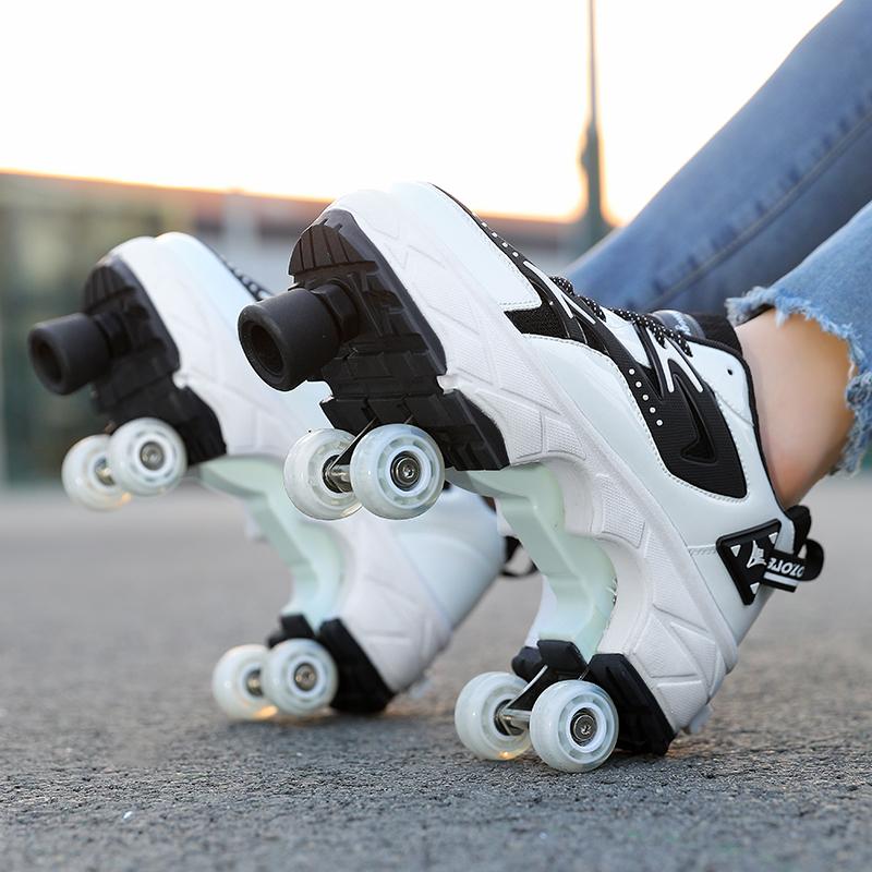 Roller Roller Shoes 4-wheel Deformation Shoes Roller Skates Men's and Women's Adult Runaway Shoes Skating Shoes Shoes with Wheels