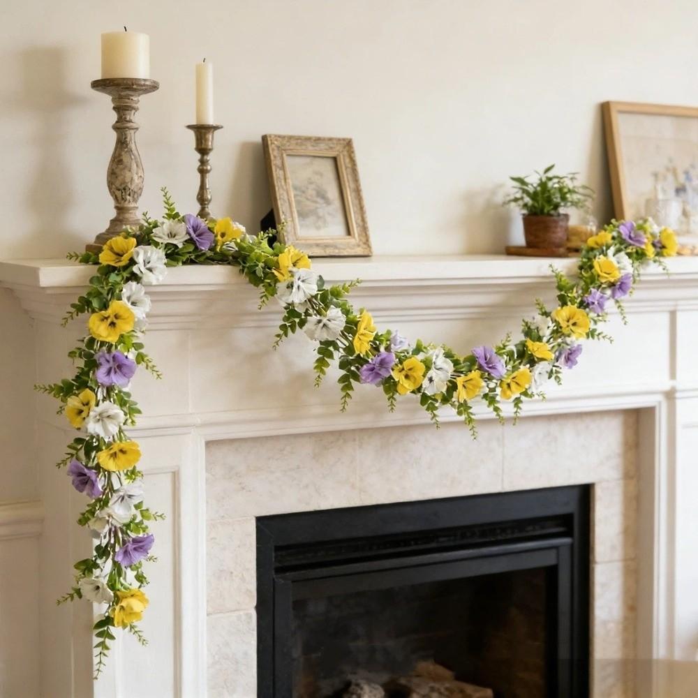 UV Resistant Artificial Pansy Vines Flexible Fake Flower Vines Eucalyptus Leaf Garland Home Mantle