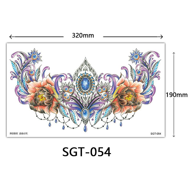 

Цветочная тату-наклейка на грудь, Наклейка-тату на грудь, Цветная тату-наклейка с большой картинкой на половину ногтя 190*320MM