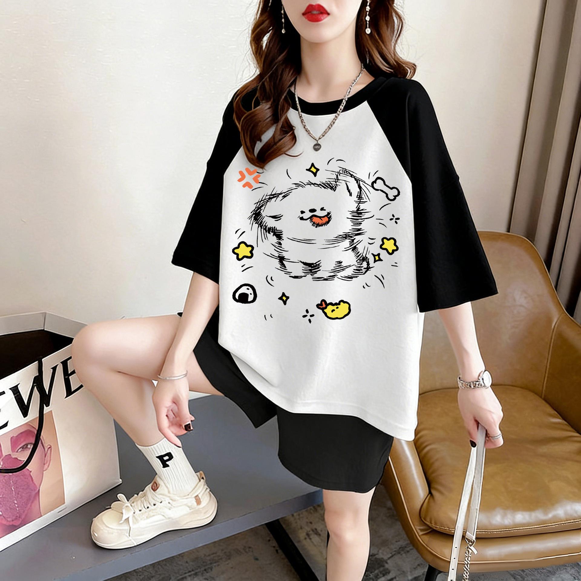Unisex Chic Cartoon Print Long Sleeve Cotton T-Shirt for Spring and Autumn Medium белый/чёрный