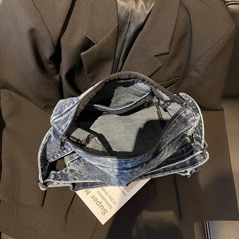 Solid Color Crossbody Bag Underarm Bag Women Denim Bag Commuter Shoulder Bag