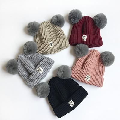 Baby Hat Kids Knitted Hat Solid Color Children's Hats with Cute Hair Ball
