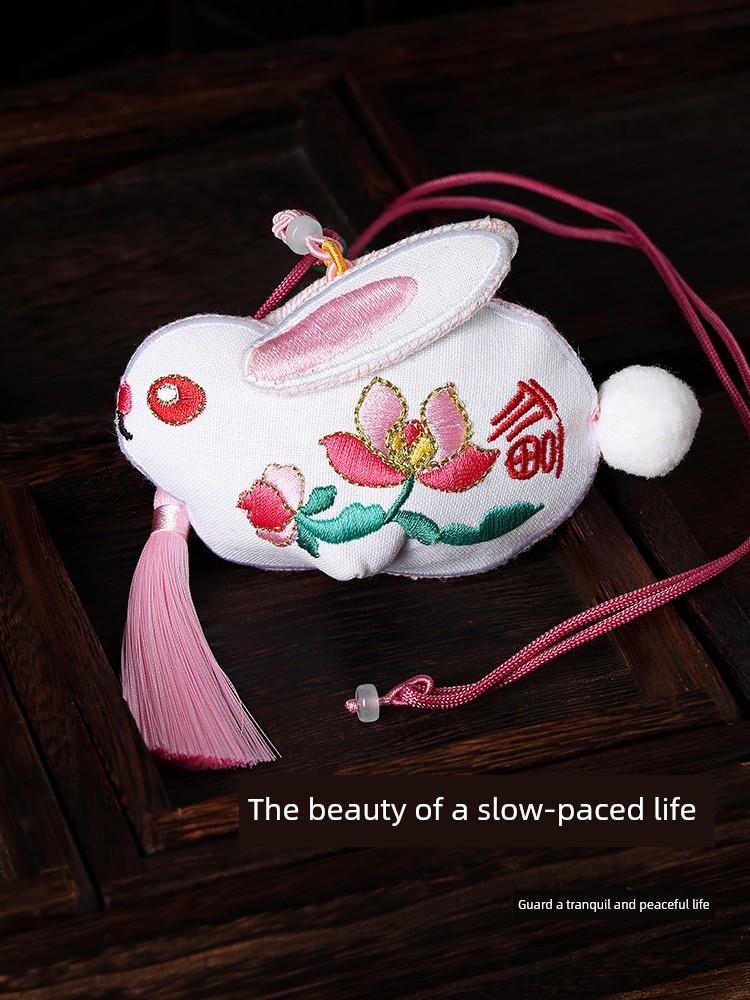 Handmade Embroidery DIY Kit Mid-Autumn Festival Sachet Lotus Rabbit Pomegranate Rabbit Dragon Boat Festival Zodiac Year Gift Pendant