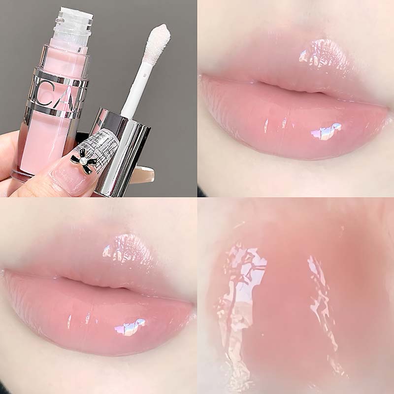 Peach Pink Moisturizing Lip Gloss with Fine Shimmer Long-Lasting Non-Stick Jelly Lip Plumping Korean Makeup