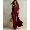 One Shoulder Short Sleeve Slit Long Dress, Comfortable Casual Dress for Vacation Homewear, Women's Crossbody Dress for Europe America