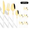 24Pcs Gold Tableware Sets Stainless Steel Cutlery Knife Tea Fork Coffee Spoon Flatware Dishwasher Safe Dinner Kitchen Dinnerware