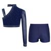 Třpytivý crop top na tanec s kamínky pro dívky: Šortky s nepravidelným ramenem a V-předním pasem pro taneční vystoupení