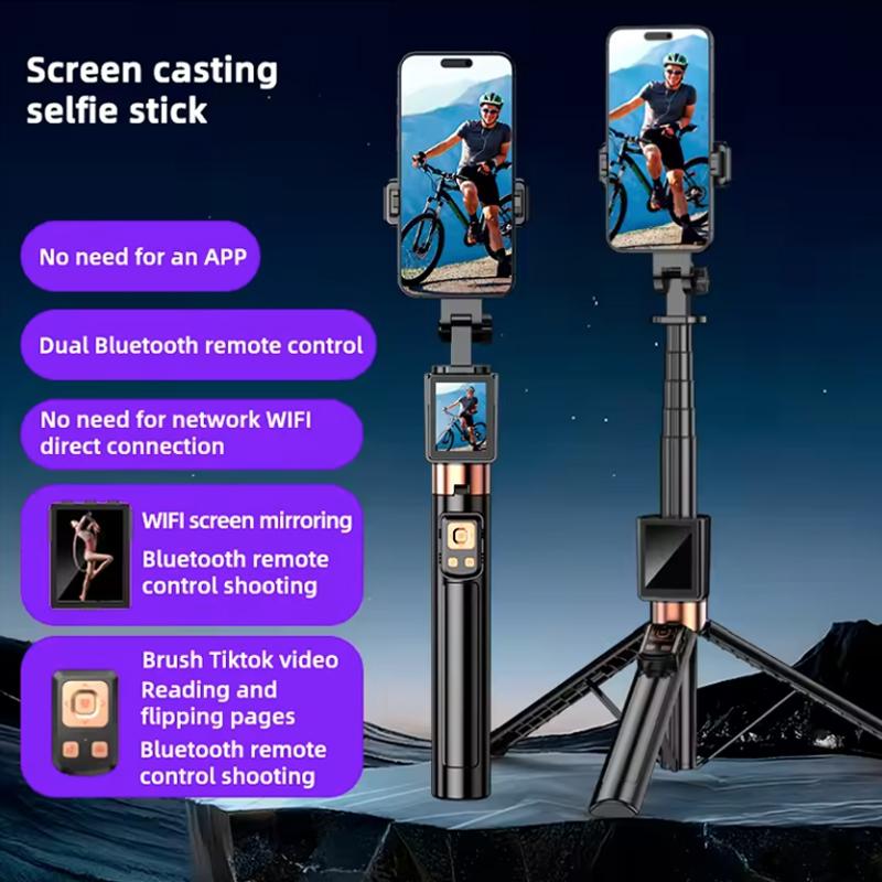 Kabelloser Selfie-Stick-Stativständer mit kleinem Bildschirm-Casting-Selfie-Monitor Bluetooth-Fernbedienung für Smartphone-Selfie