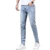 Men's Summer Light Ripped Slim Straight Jeans - Elastic, Casual, Thin, Korean Style.