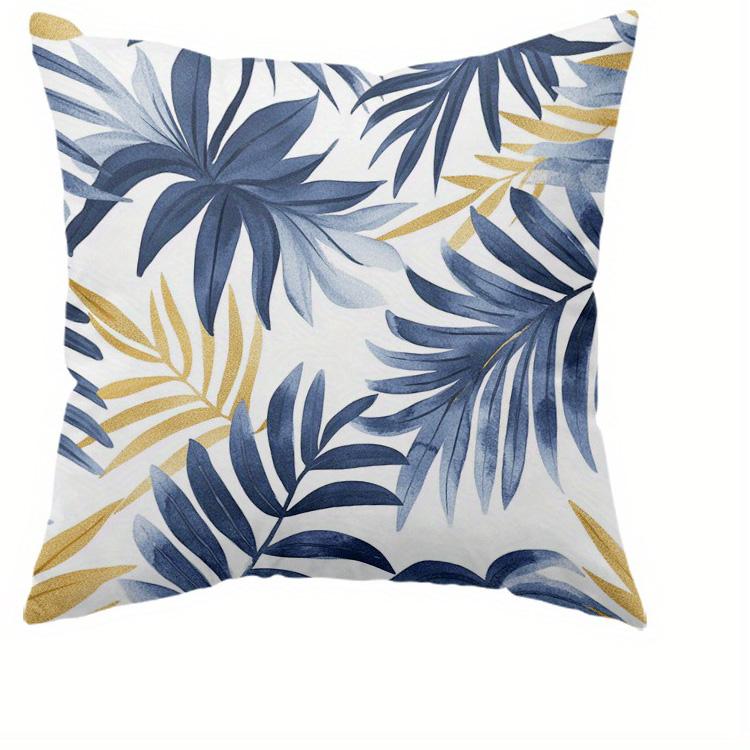 Heimdeko Blaue & Goldene Tropische Blattmuster Kissenbezüge Muster Kissenbezug Geeignet für Sofa Schlafzimmer Auto Kissenbezug