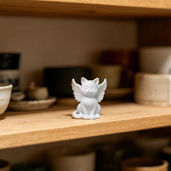 3D Printed Angel Cat Sculpture, Cute Cat Figurine, Winged Cat Desktop Ornament for Home Office Decor, Multi-Scenario Cat Decoration Gift