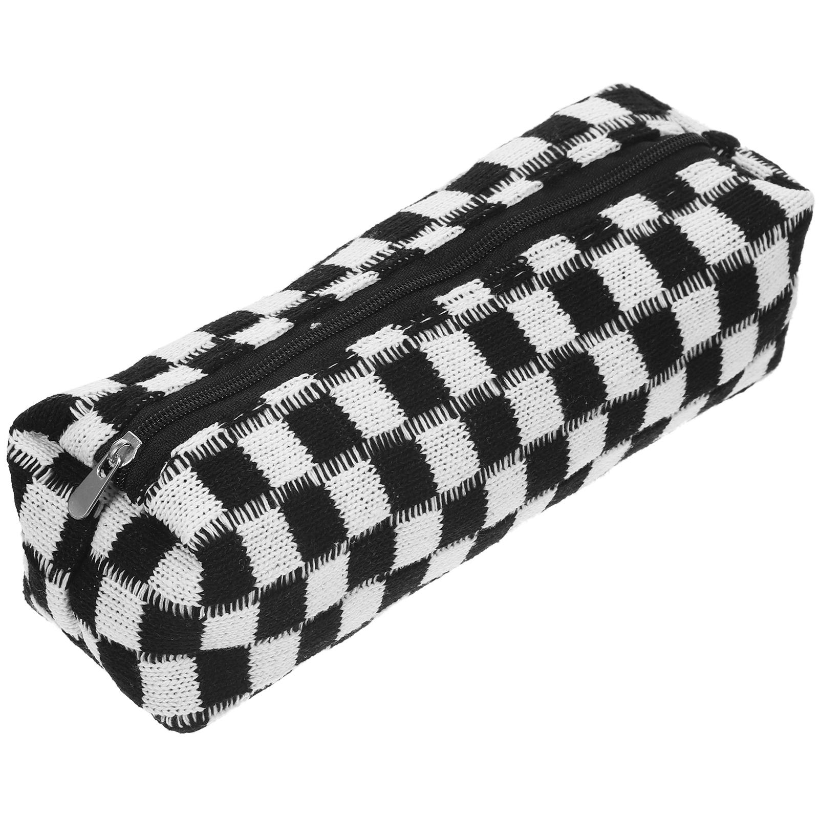 

Checkerboard Pencil Case Handheld Bag Large Capacity Organizer Coffee Holder Pouch Polyester Color