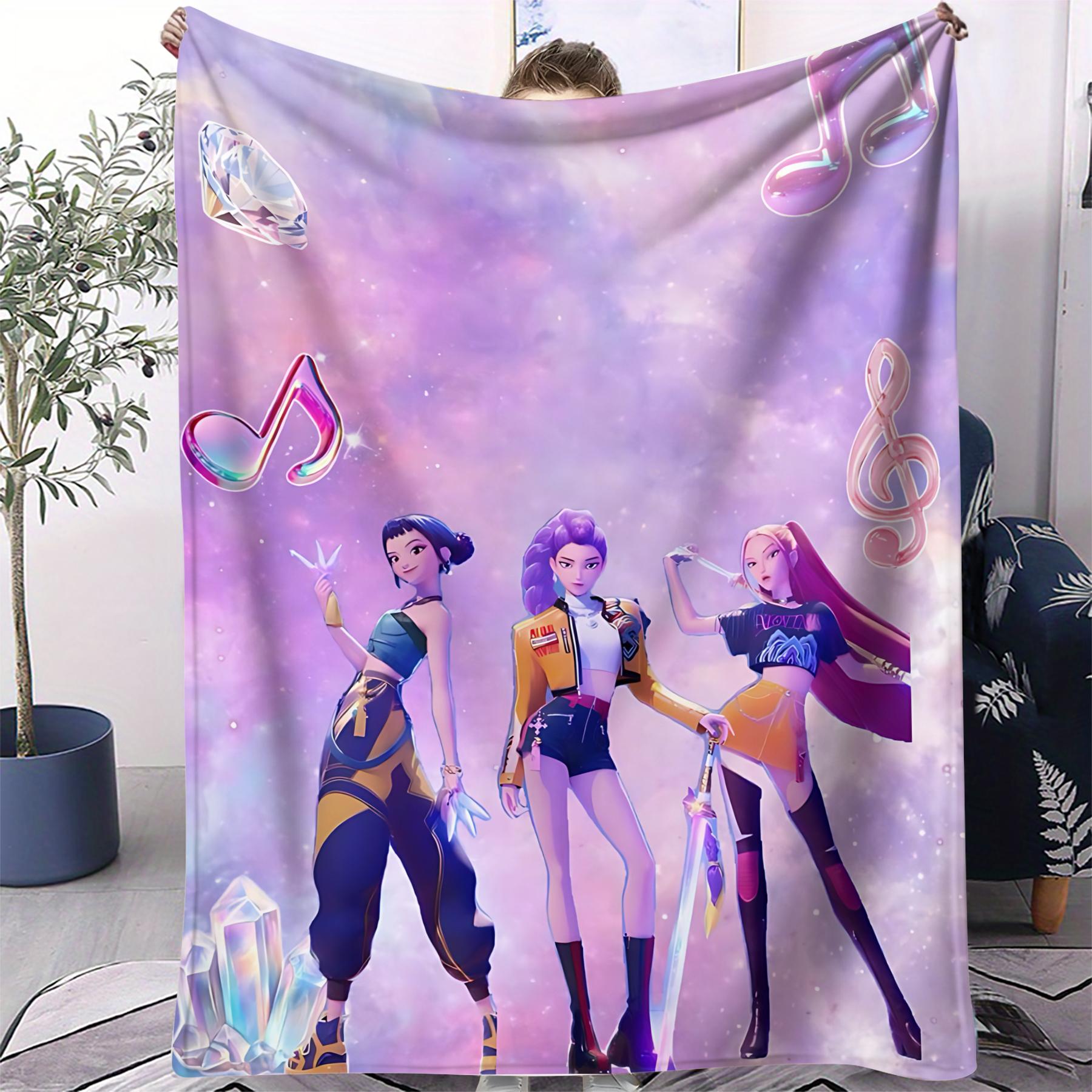 K-Pop Demon Hunter Blanket Hot Anime Girl Team Flannel Throw Blanket Winter Warm Blanket for Living Room Sofa Bed Cover Fan Gift 70x100cm