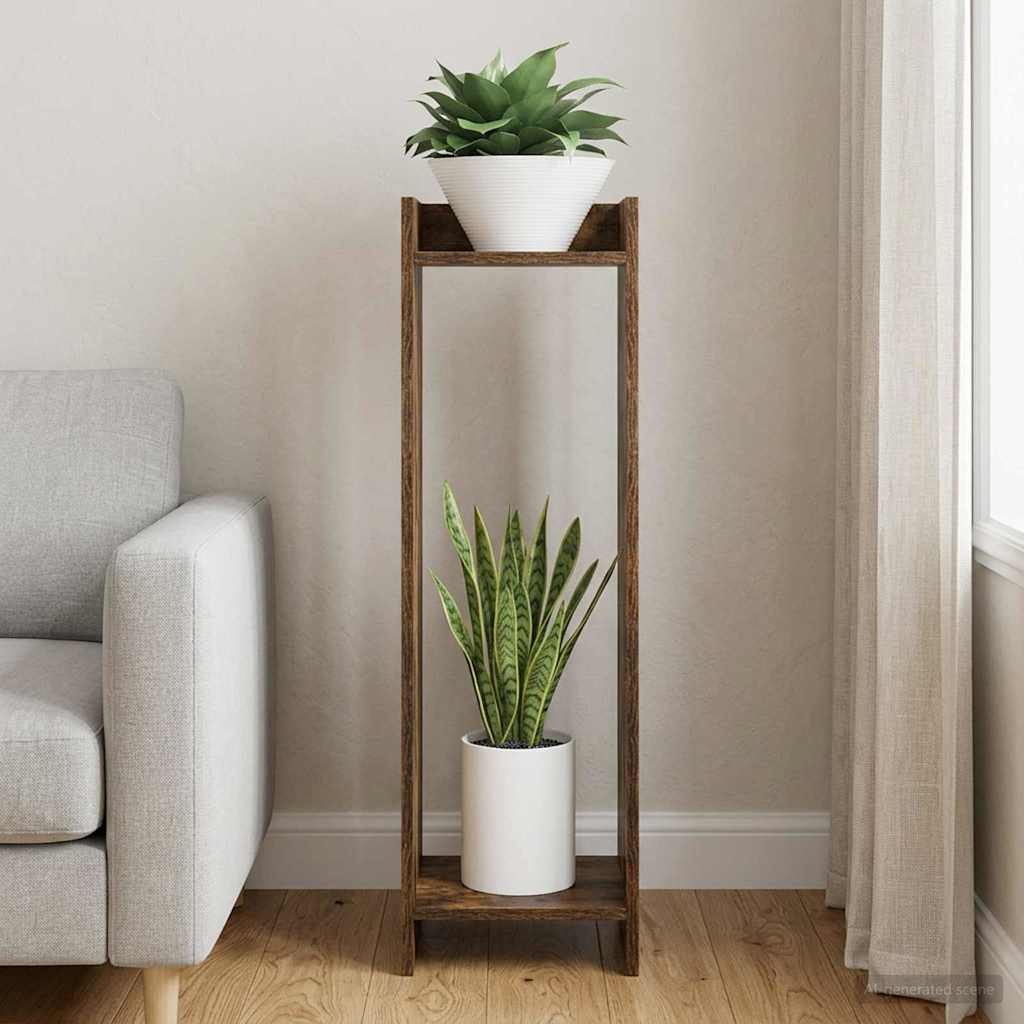 Plant Stand with Shelf Smoked Oak 30 x 30 x 100 cm
