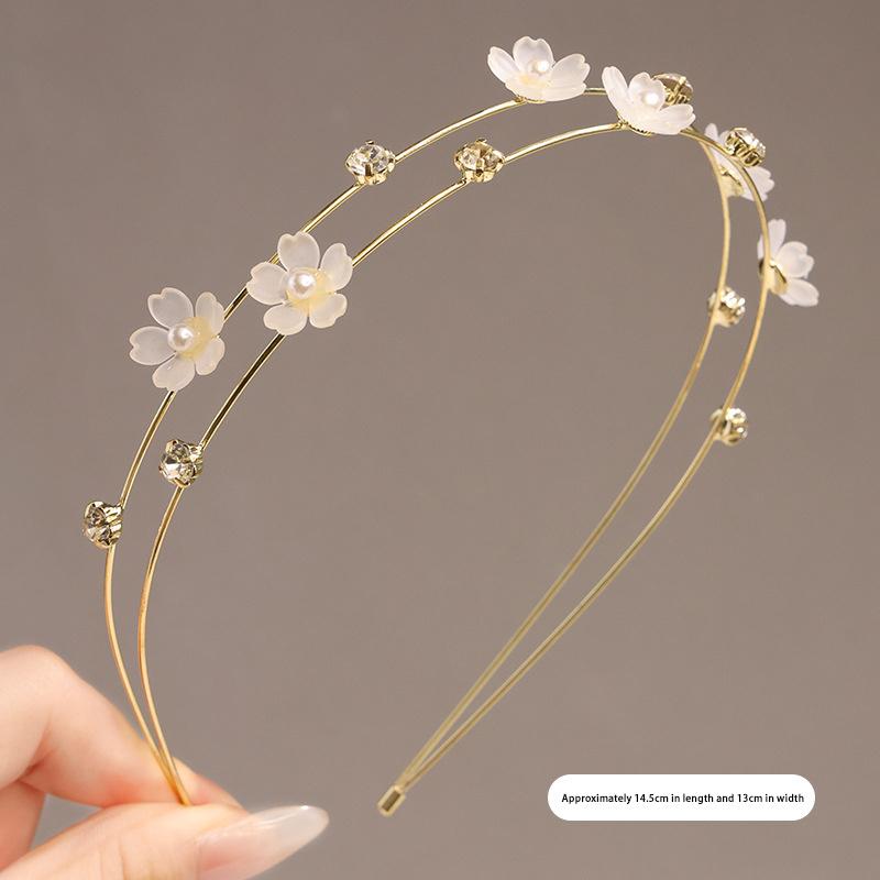 

Простые металлические ободки для волос с двойным слоем, элегантный ободок для головы с цветком, женский обруч для волос, аксессуары для укладки волос