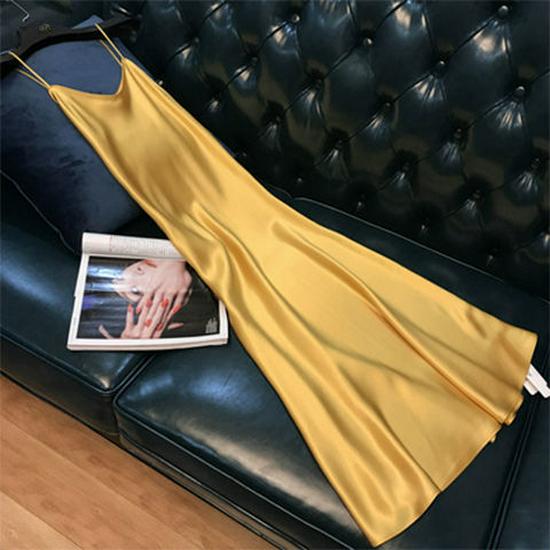 032 Women's Plus Size A-Line Satin Suspender Dress - Summer French Style