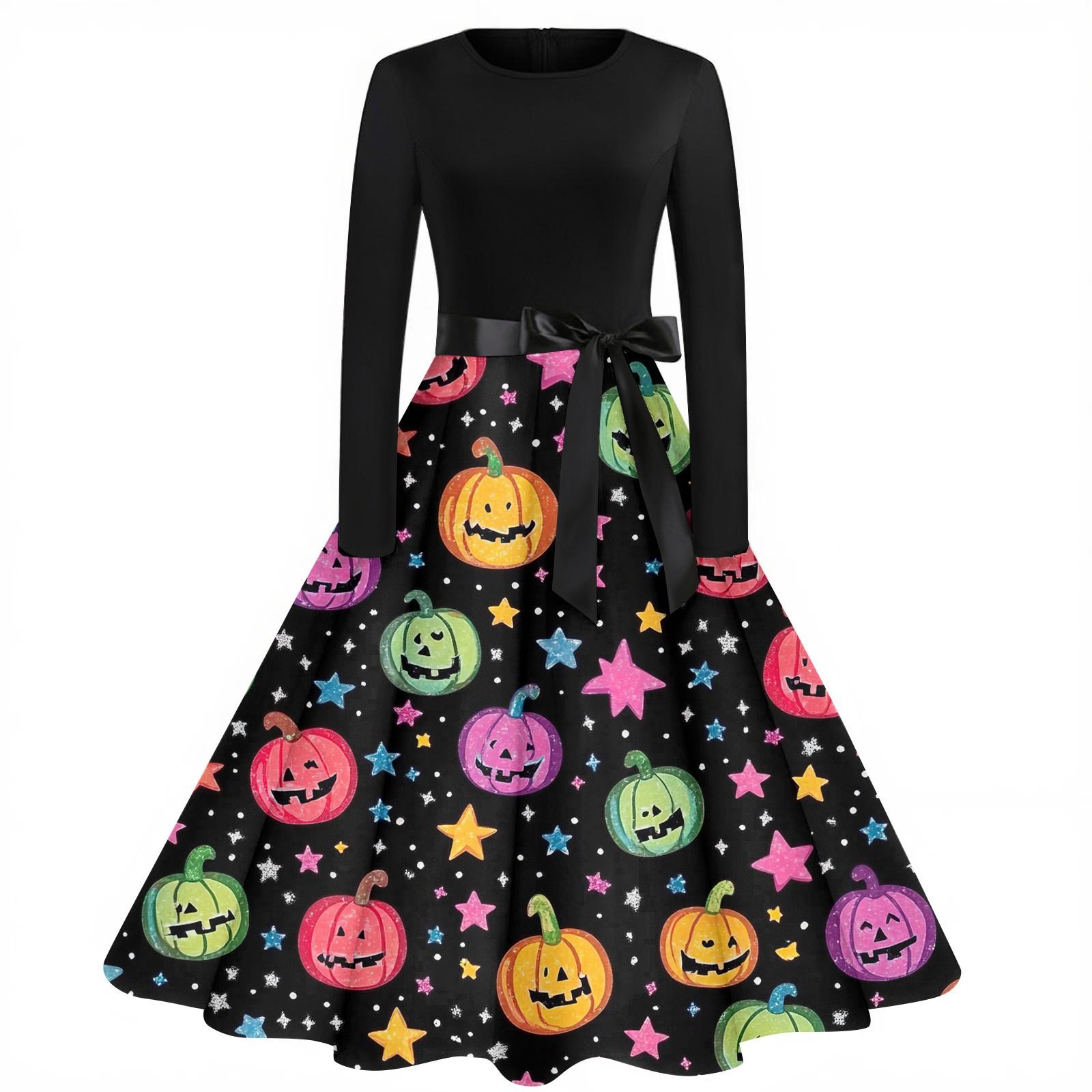 

Женское модное винтажное платье с длинным рукавом и круглым вырезом с рождественским принтом XXL чёрный