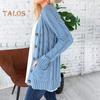 Women Sweater Jacket Long Sleeve Button Down Cable Knit Winter Coat with Pocket Solid Color Loose Fit Sweater Coat