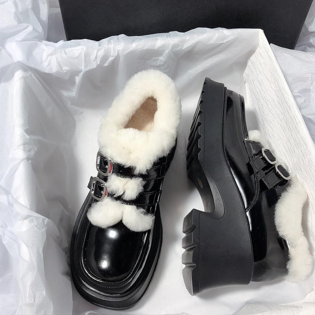 Women's leather fashion lightweight height increase soft sole winter warm snow boots lined with fleece non-slip casual sports cotton boots