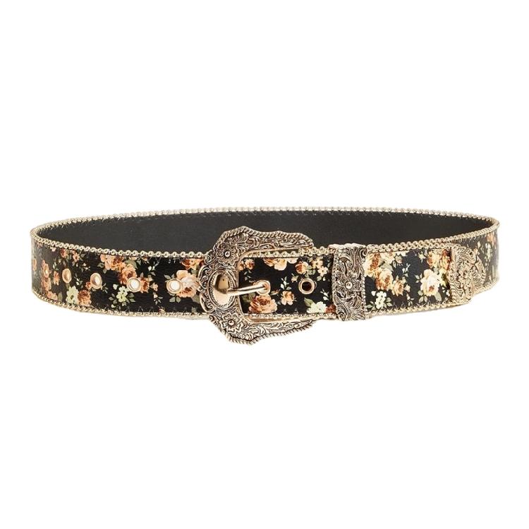Classical Retro Floral Women's Belt Flexible PU Leather Waist Decoration Sash Adjustable Metal Clasp Everyday Use