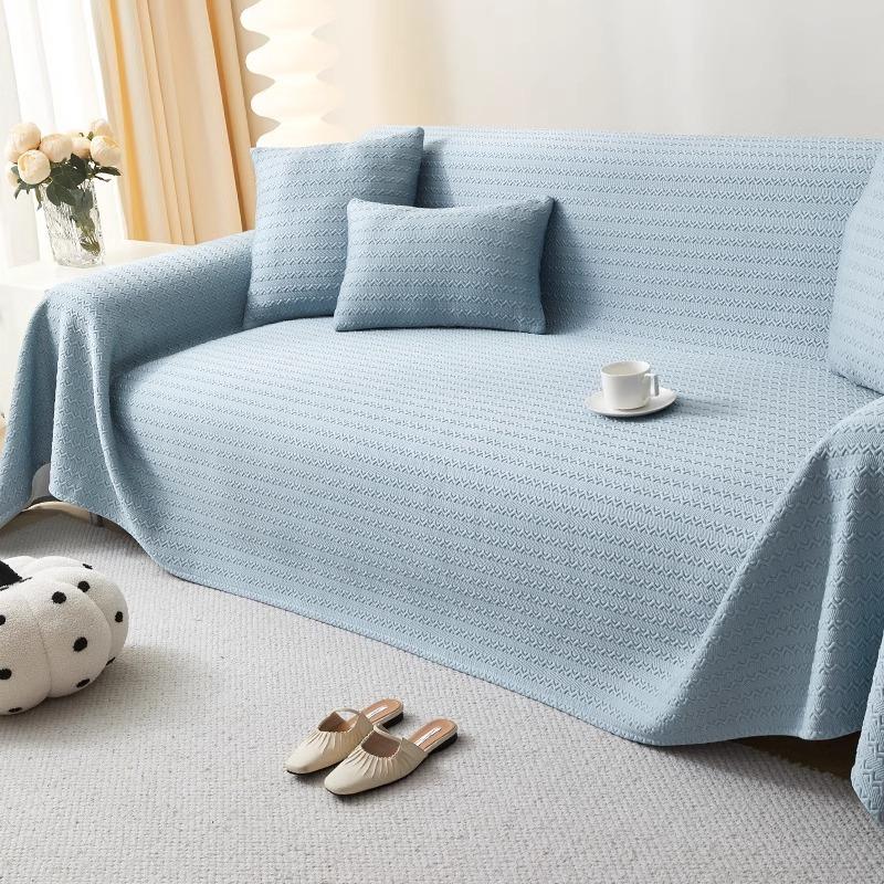 New Sofa Cover Summer Ice Silk Cooling Sensation Solid Color One-Piece Design Anti-Slip Full-Cover Sofa Throw Home Decor