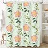 Delightful Floral Shower Curtain with Green Branches Pink White 3D Printed Decorative Bath Mat Cover for Bathroom Accessories Si