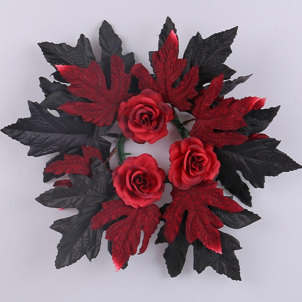 Realistic Maple Leaf Rose Candle Ring Reusable Artificial Vines  Halloween Decor Gifts
