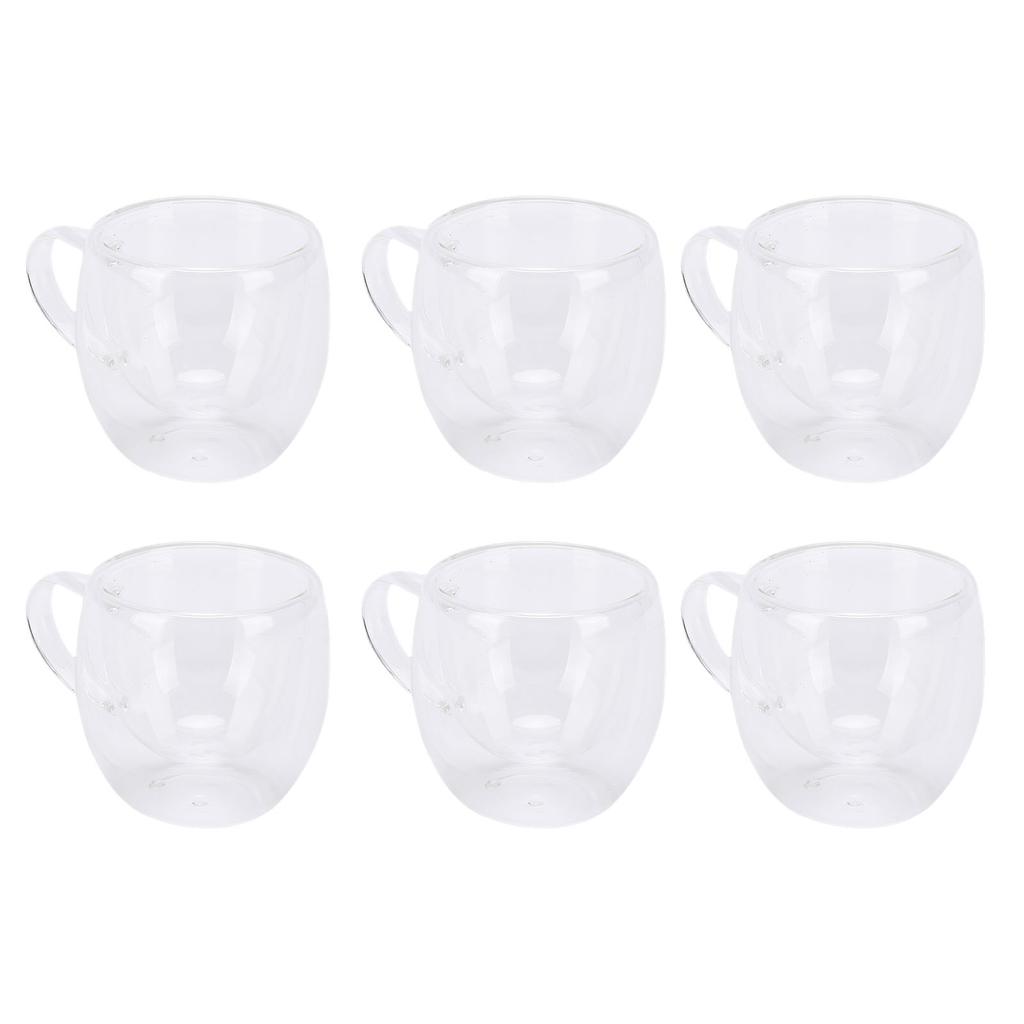 6Pcs Double Wall Glass Coffee Mugs Set Clear Insulated with Handle Egg Shaped for Juice Beer Water 350ml