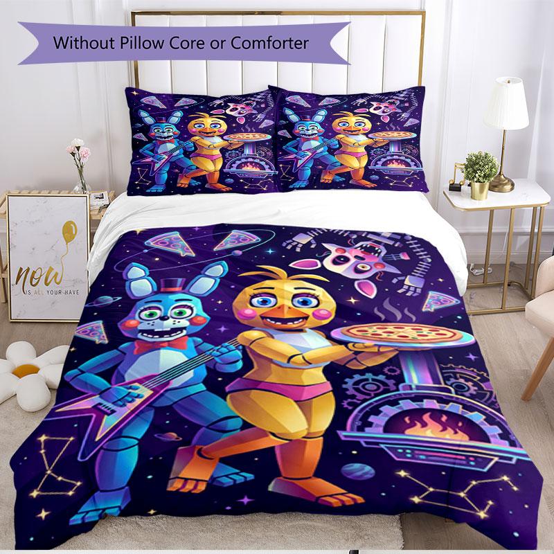 3vnt antklodžių užvalkalų rinkinys (1 * Antklodės užvalkalas + 2 * Pagalvės užvalkalas, be šerdies), Five Nights at Freddy's Spausdintas Minkštas Visų Sezonų Patalynės Komplektas, Namų Miegamojo Dekoro Dovana