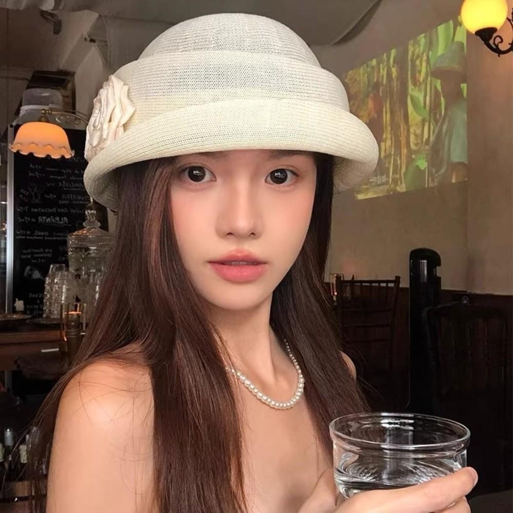 Elegant Camellia Flower Cap French Style Women's Formal hat Vintage Floral Bowler Hat Famale