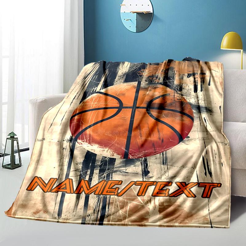 1PC Custom Name "Dynamic Basketball Artwork" flannel blanket versatile,all-season throw suitable for the living room,bedroom,camping,travel,and gift