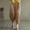Women Pants Elastic Waist Pocket Lace Patchwork Flower Embroidery Daily Wear Solid Color Plus Size Mid-calf Length Ninth Pants Female Clothes