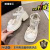 French high-heeled Mary Jane small leather shoes women's spring and summer new versatile bow pearl thick-soled thick-heeled single shoes