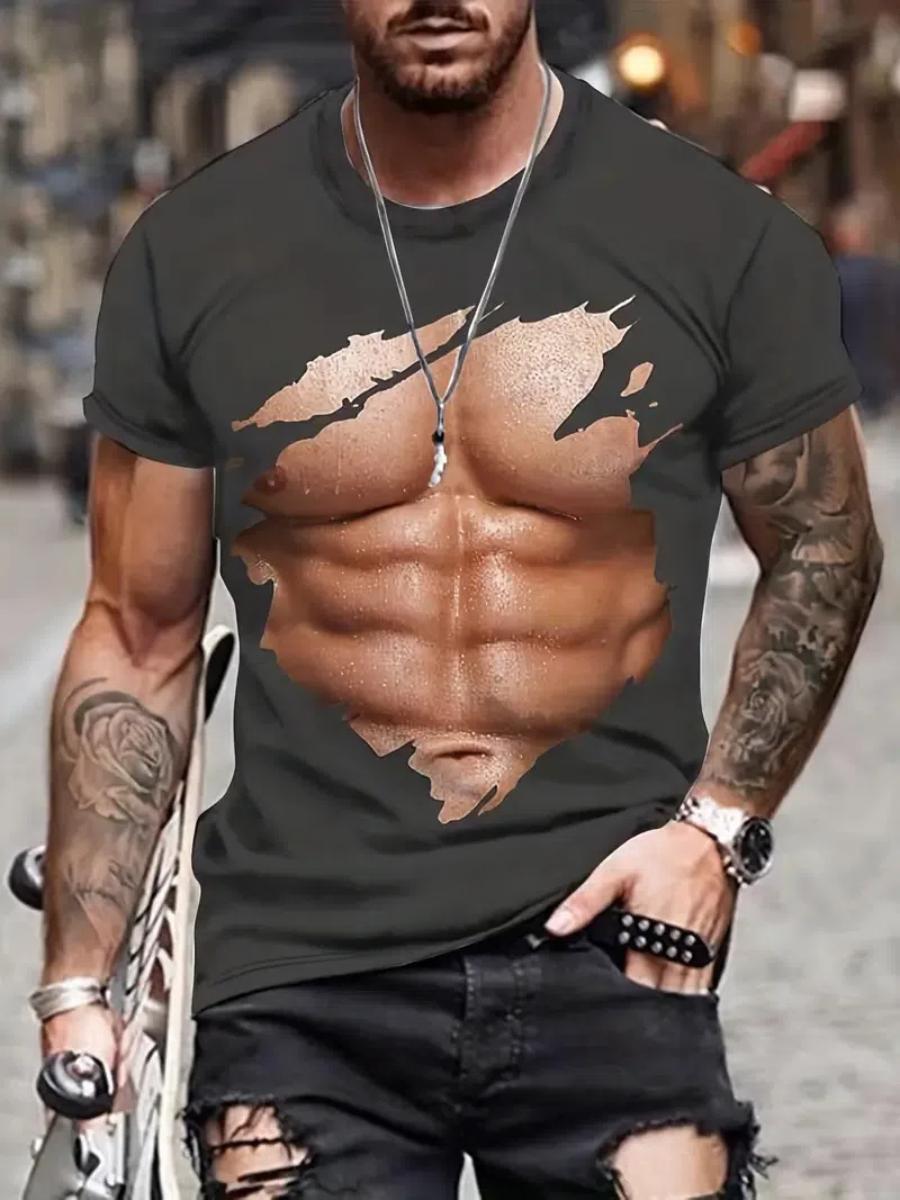 

Мужская футболка с 3D-принтом и татуировкой, летняя повседневная футболка с коротким рукавом в стиле Харадзюку, топы, свободная одежда 2XL