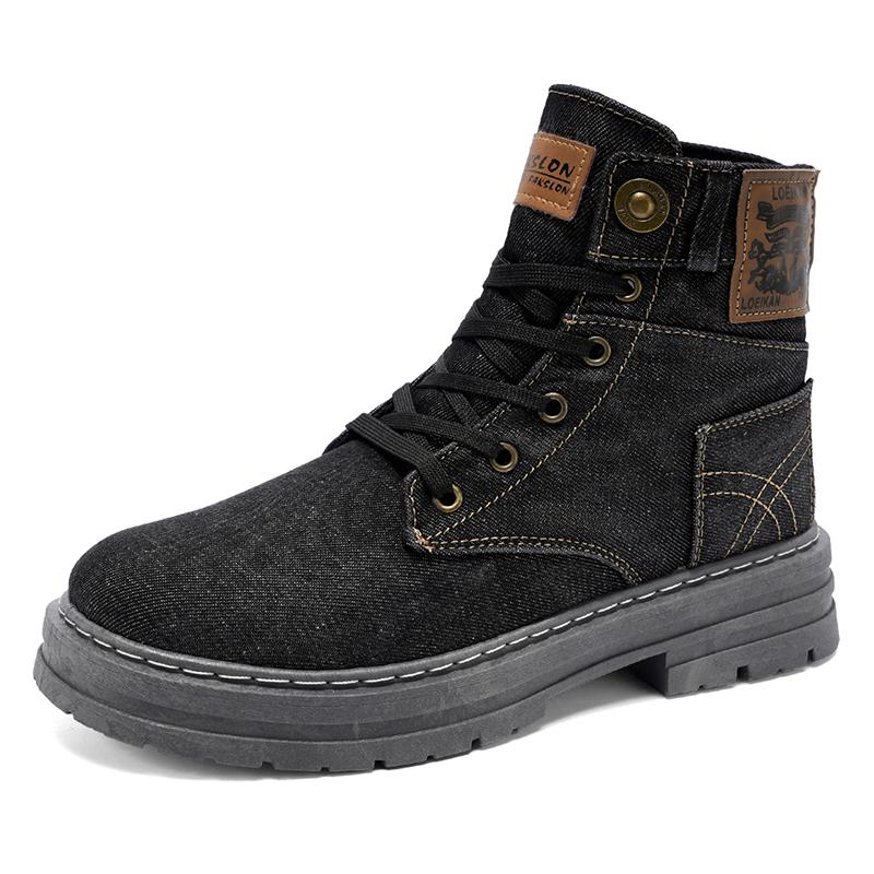 Men's high top Denim Boots Retro Canvas Boots for Men Trendy Working Shoes Male Ankle Boots Outdoor Street Style Platform Boots