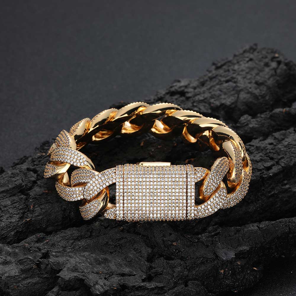 

20mm Cuban Link Bracelet Full Zircon Iced Out 4 Rows CZ Chain Bracelets Punk Wristband Jewelry Gift for Him/Her Width 20MM&7 in17.78cm Bracelet
