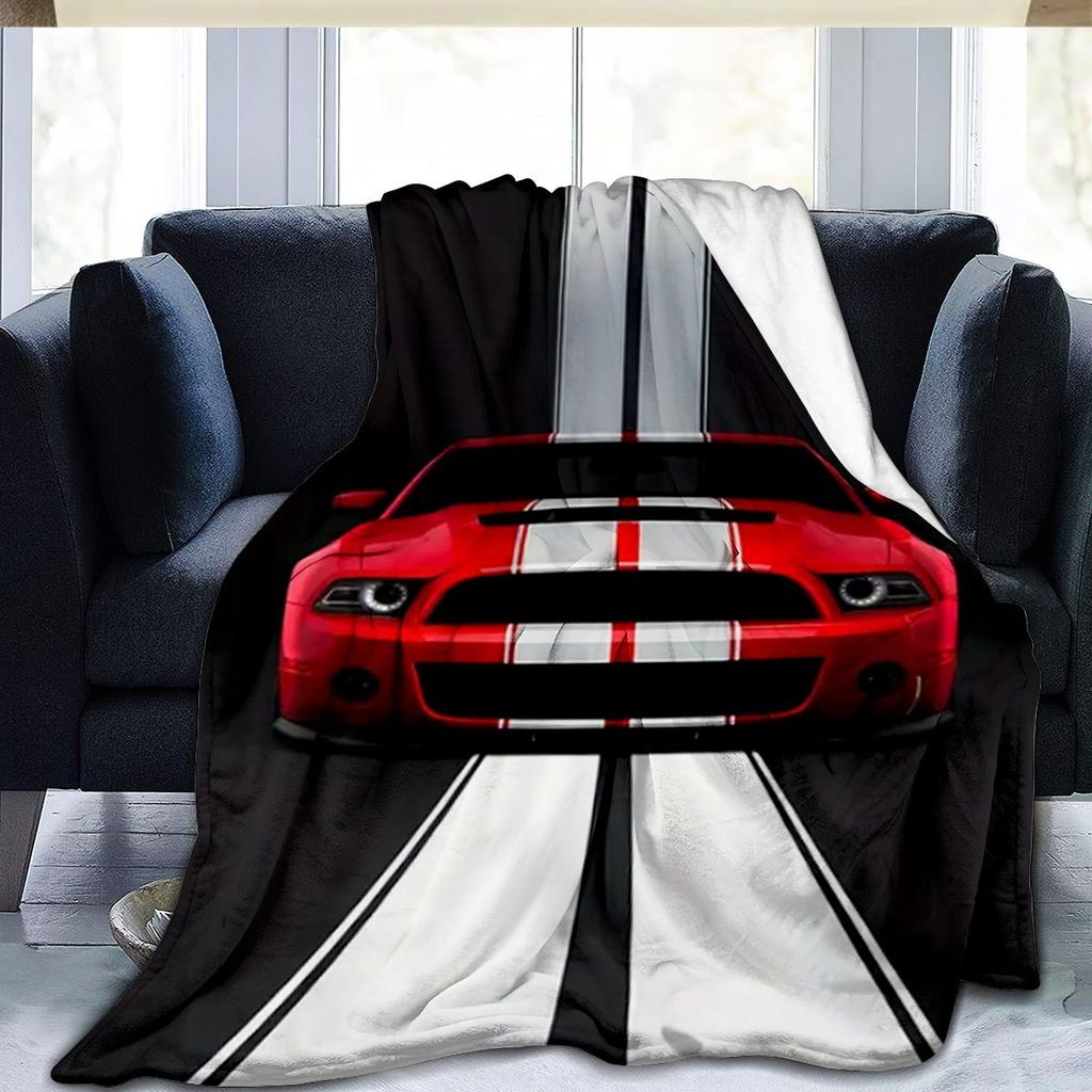 Red and white sports car pattern Flannel printed blanket suitable for all seasons suitable for living room office sofa travel