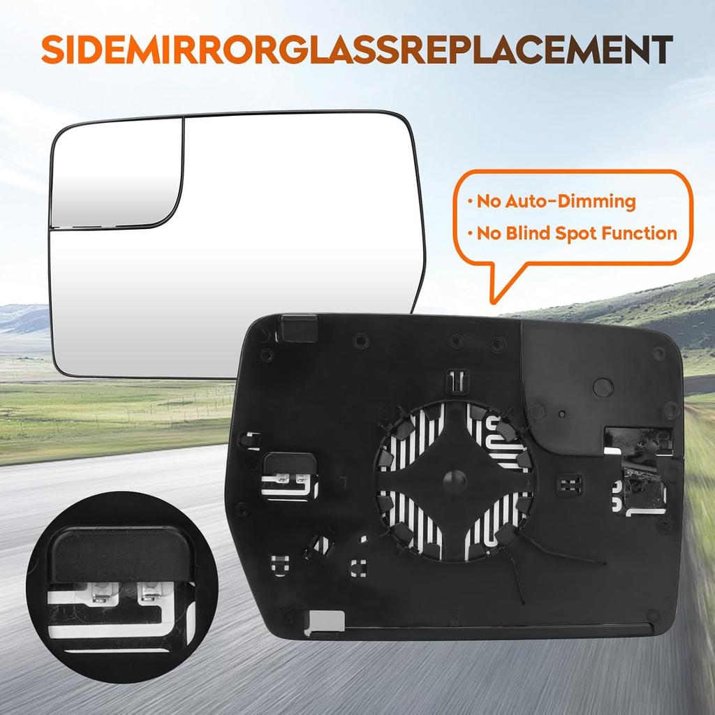 Youxmoto Driver Left Side Heated Mirrors Glass Replacement, Fit For Ford F150 2011 2012 2013 2014 Side View Mirror Glass With Rear Holder, Fit For