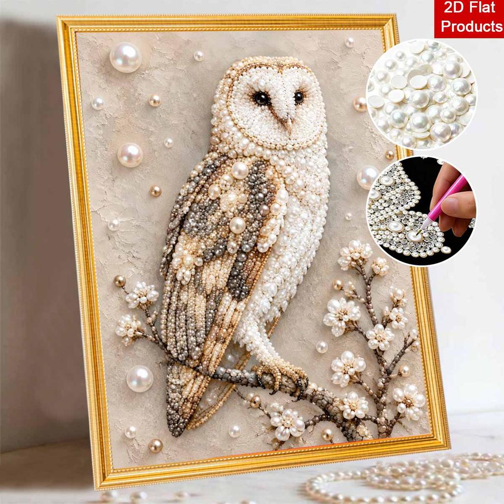 Pearl and Diamond Painting Art Kit DIY Gemstone Beading Craft Kit. Cute Owl Animal Theme. Home Wall Decoration
