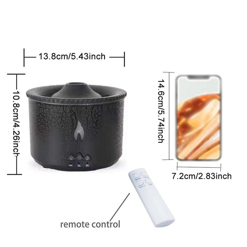 Essential Oil Diffuser with Simulated Flame & Volcano Light Effects, 1 Piece Flame Diffuser with Night Light & Remote Control, S