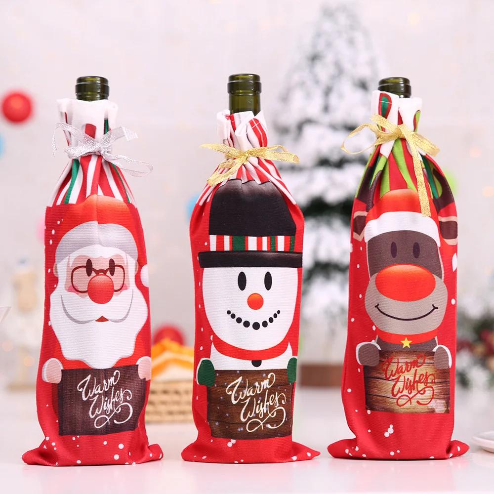 Christmas Wine Bottle Covers Bag Snowman Santa Claus Champagne Bottle Cover Sleeve Merry Christmas New Year Table Decorations