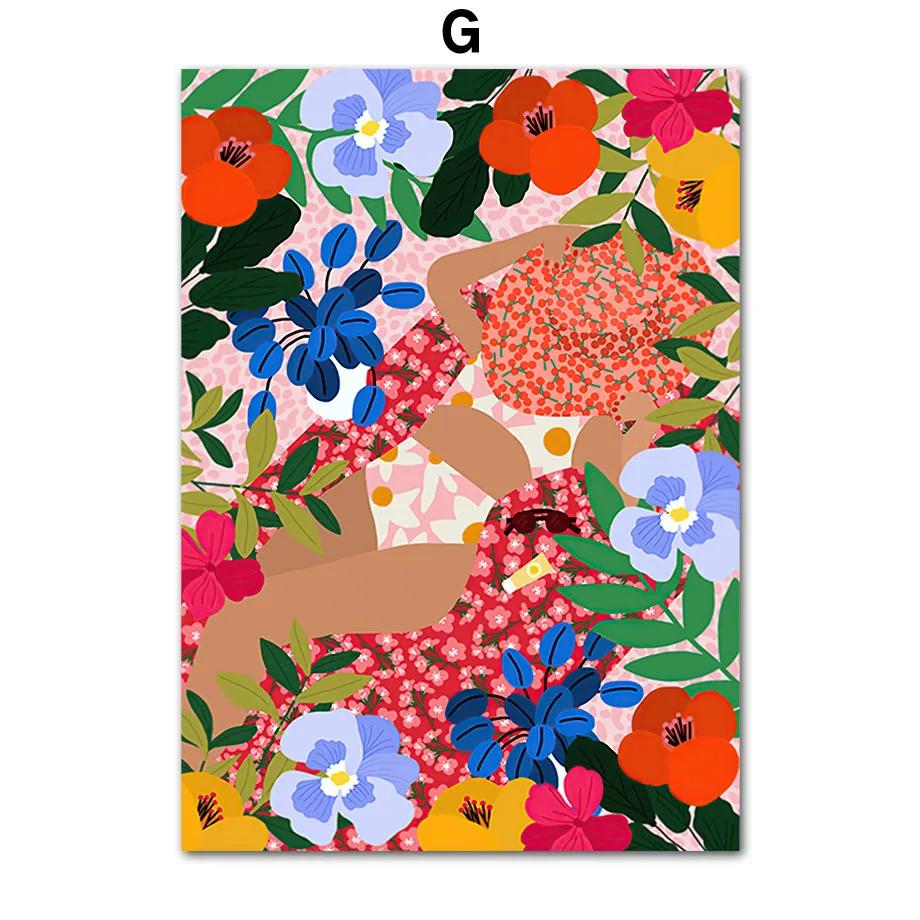 Abstract Tropical Plants Wall Art, Colorful Flower Prints, Canvas Paintings, Nordic Posters, Pictures for Living Room Decor