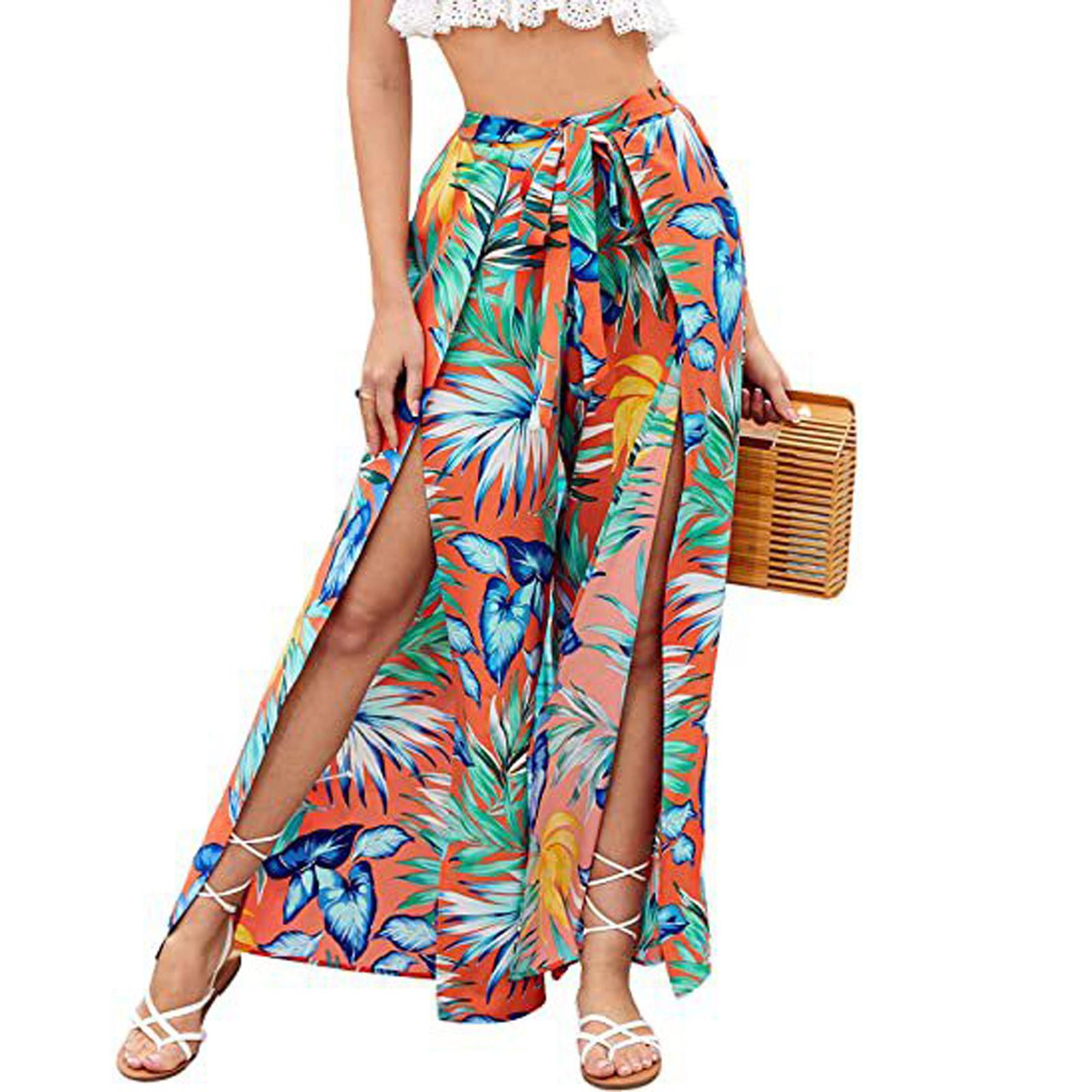 

(Куниде) Модные женские повседневные широкие брюки с принтом, прямые брюки, брюки с разрезом XXL