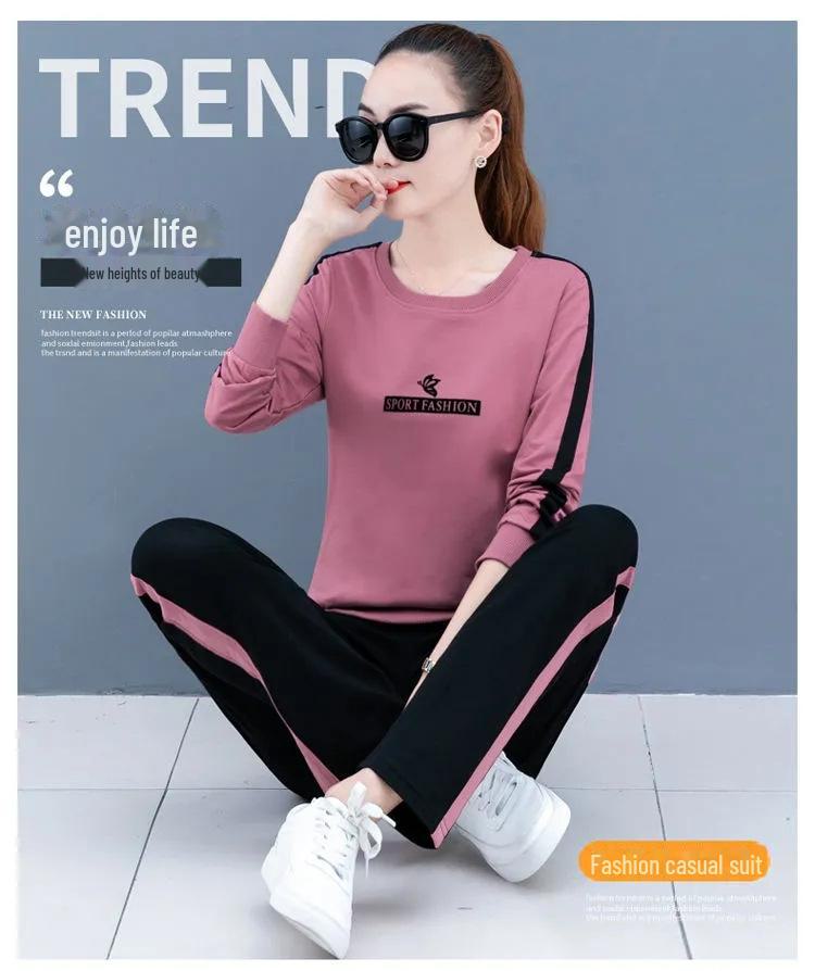 Women's Large Size Spring/Autumn 2025 Stylish Two-Piece Sports Suit - Sweater and Trousers