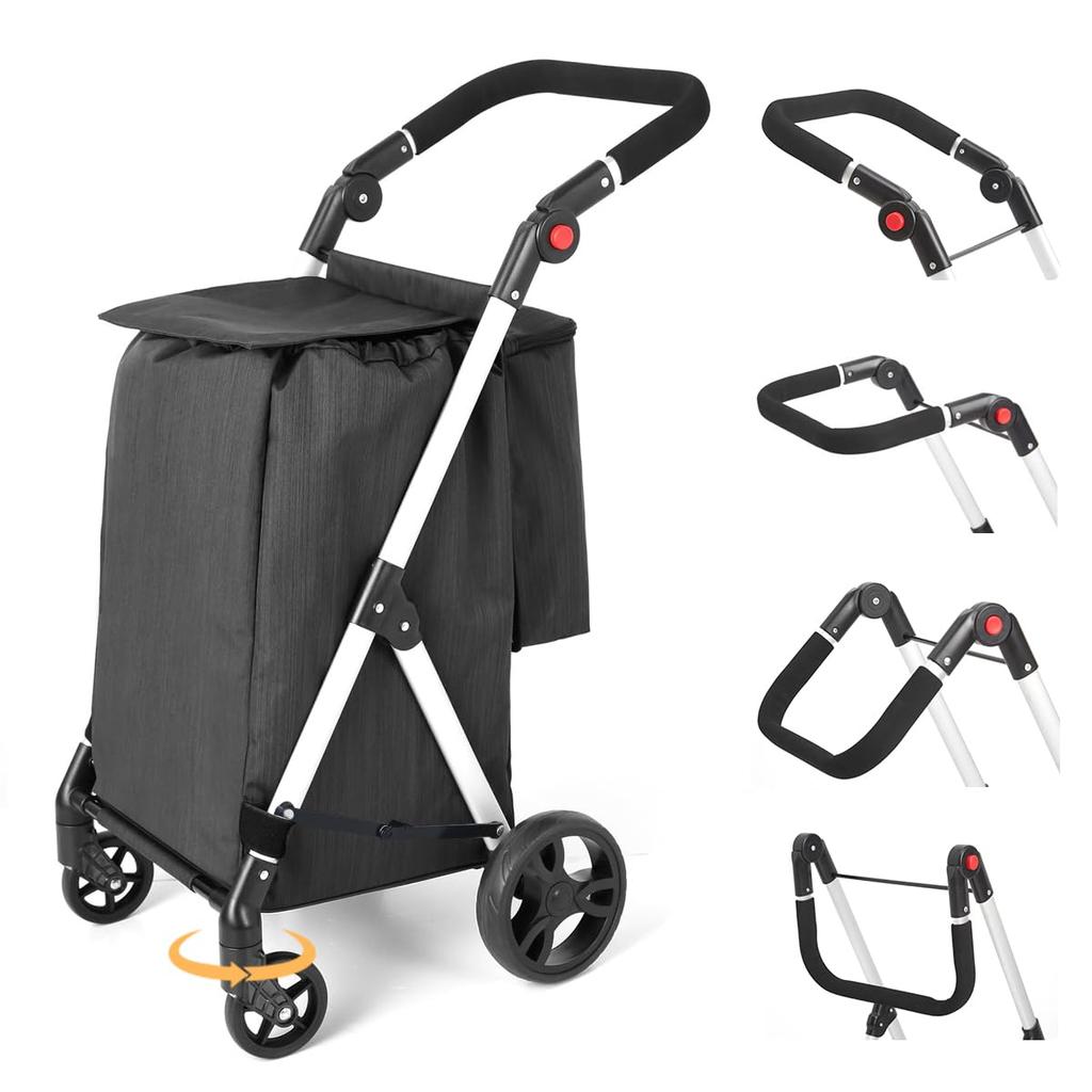 Shopping Shopping Shopping Large Ideal for Elderly 4-Wheel Cart, 70L, Cart, Cooling, Lightweight, Carry, Quiet, Foldable, Stable, Capacity, Shopping,